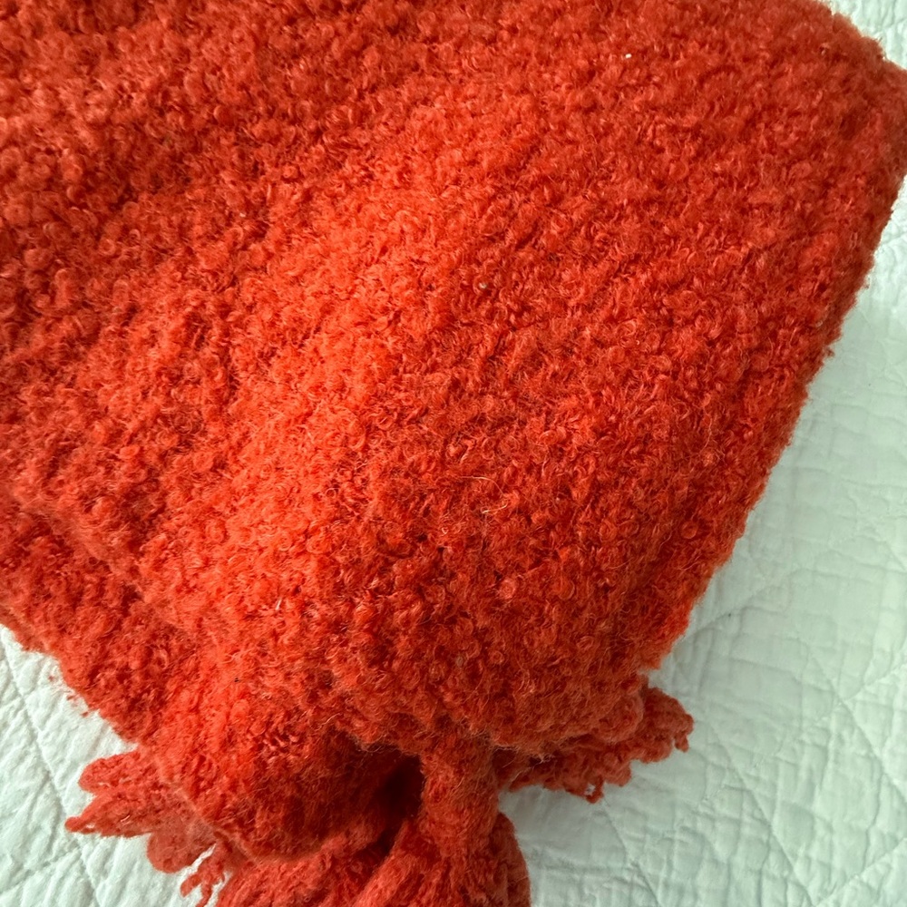 West Elm Vibrant Orange Knit Throw with Tassels - Picture 5 of 5